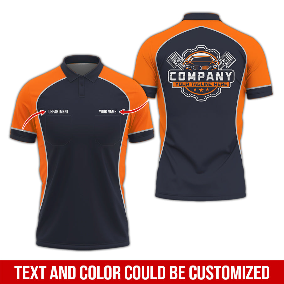 Custom Name Mechanic Shirt for Men, Personalized Garage Workwear Print, Great Gift for Auto Techs, Orange Mechanic T-Shirt