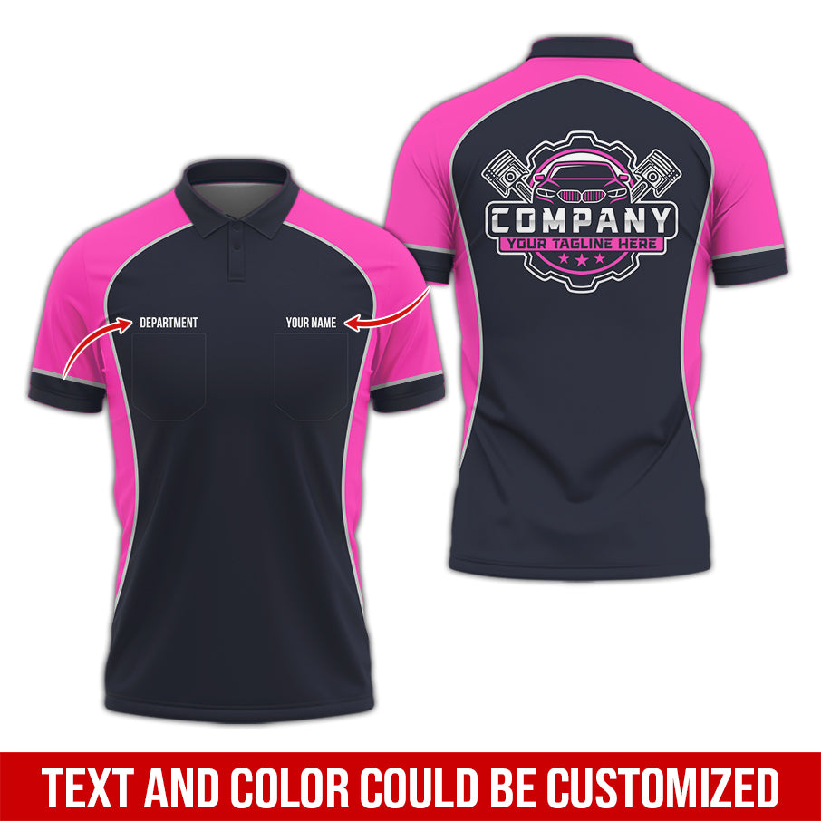 Custom Name Mechanic Shirt for Men, Personalized Garage Workwear Print, Great Gift for Auto Techs, Pink Mechanic T-Shirt