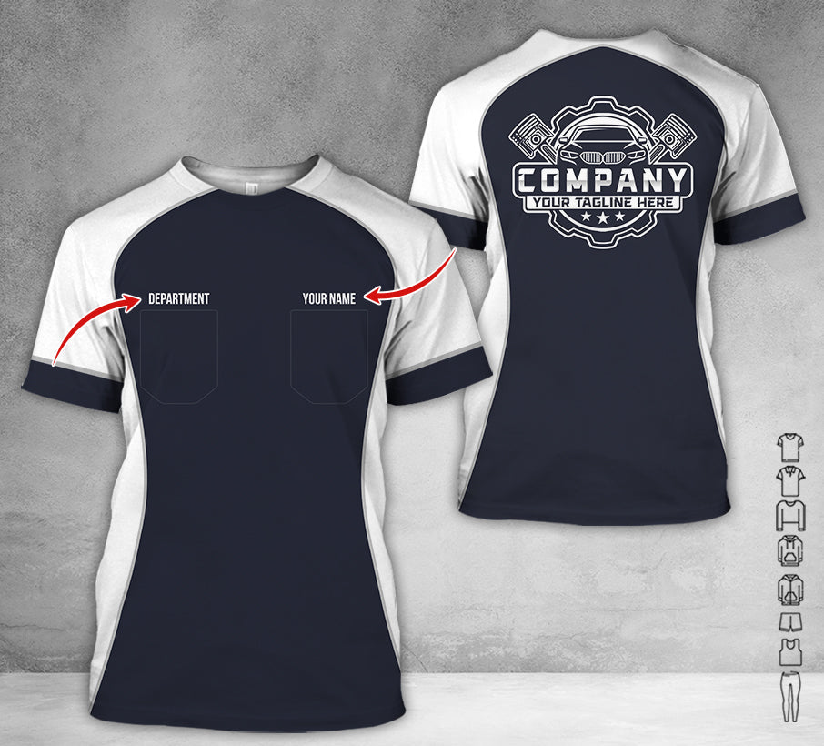 Custom Name Mechanic Shirt for Men, Personalized Garage Workwear Print, Great Gift for Auto Techs, White Mechanic T-Shirt