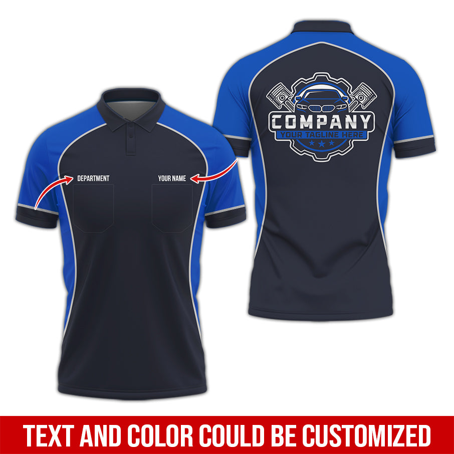 Custom Name Mechanic Shirt for Men, Personalized Garage Workwear Print, Great Gift for Auto Techs, Navy Mechanic T-Shirt