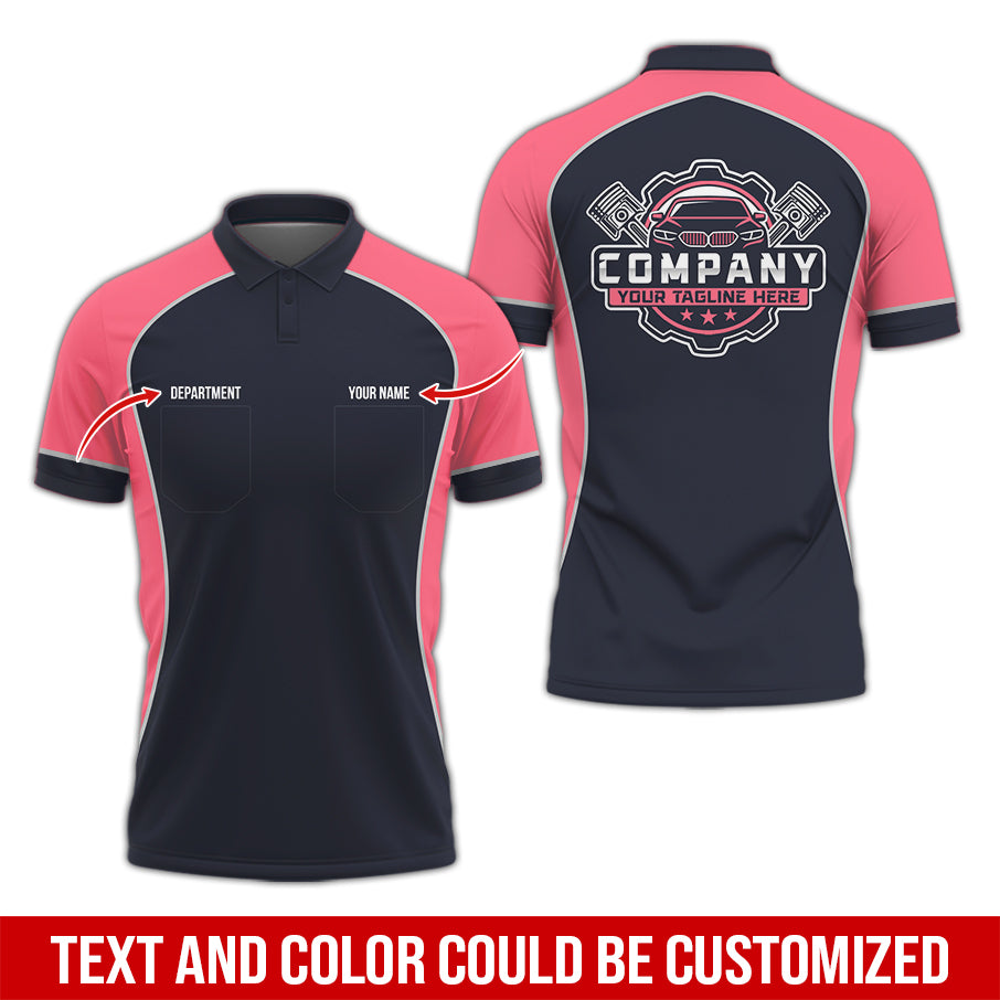 Custom Name Mechanic Shirt for Men, Personalized Garage Workwear Print, Great Gift for Auto Techs, Neon Pink Mechanic T-Shirt