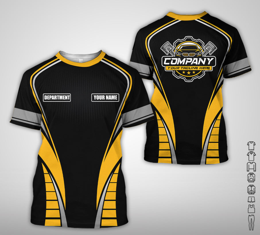 Personalized Mechanic 3D Print Shirt, Yellow Green Mechanic Work Shirt, Gift Idea for Auto Technicians, Comfortable Fit for Men and Women