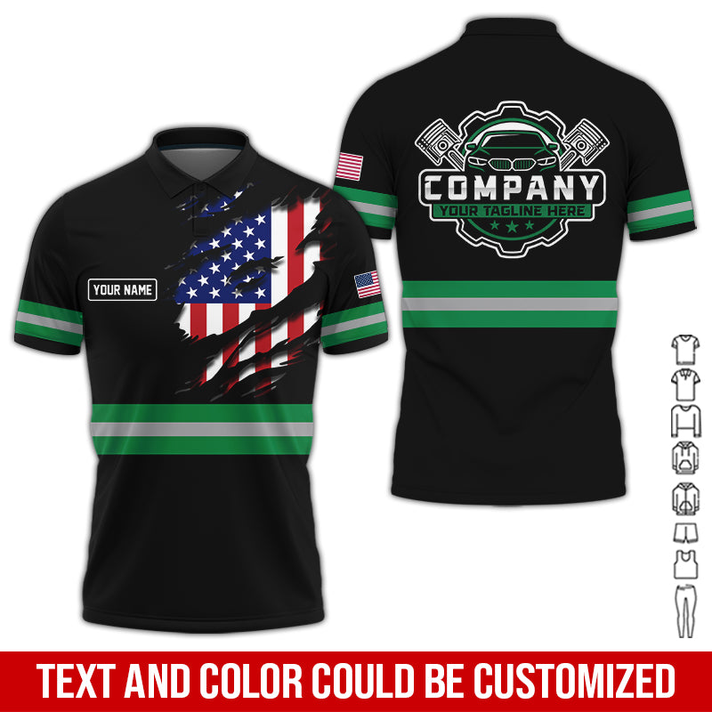 Personalized Auto Technician Shirt in Green, Custom Name Printed, Gift for Boyfriend, Husband, or Dad Who Loves Working on Cars