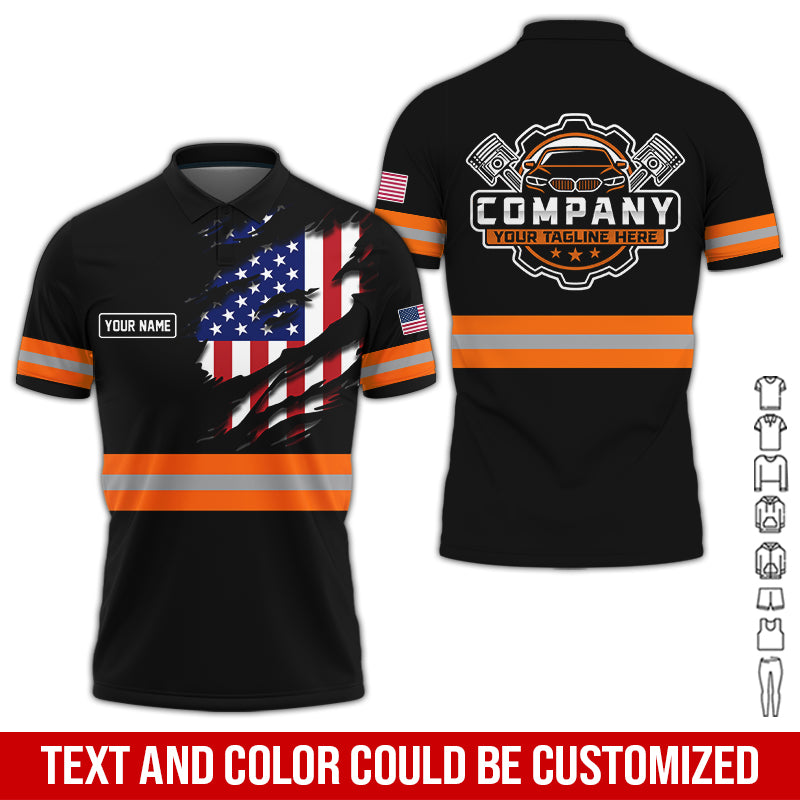 Personalized Auto Technician Shirt in Orange, Custom Name Printed, Gift for Boyfriend, Husband, or Dad Who Loves Working on Cars