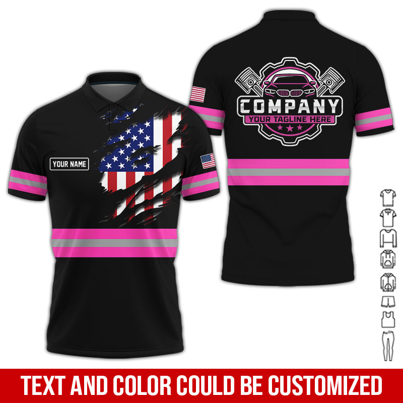 Personalized Auto Technician Shirt in Pink, Custom Name Printed, Gift for Boyfriend, Husband, or Dad Who Loves Working on Cars