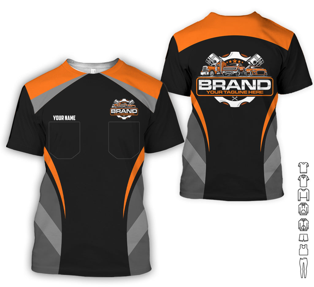 Best Custom Mechanic Shirt for Men, Printed Pocket Shirt, Perfect Gift for Car Guys, Diesel Techs, and Shop Crews, Unisex Orange Mechanic Shirt