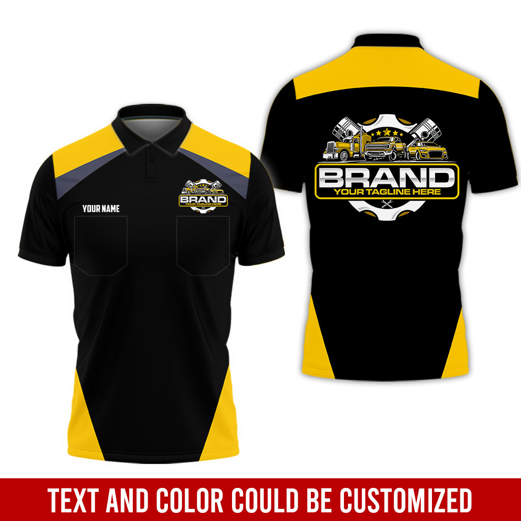 Personalized Mechanic Uniform for Men, 3D Printed Pocket Shirt for Auto Technicians, Yellow Color, Great Gift for Car Guys