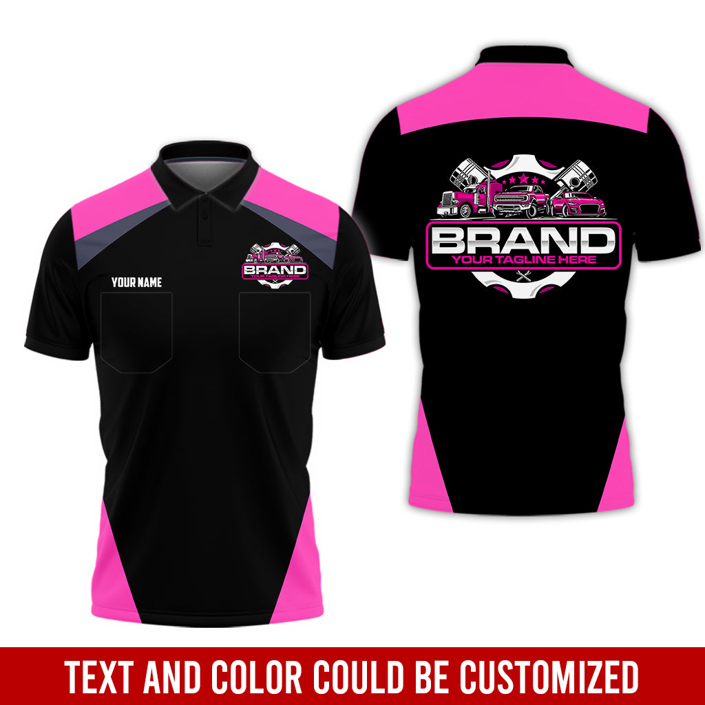 Personalized Mechanic Uniform for Men, 3D Printed Pocket Shirt for Auto Technicians, Pink Color, Great Gift for Car Guys