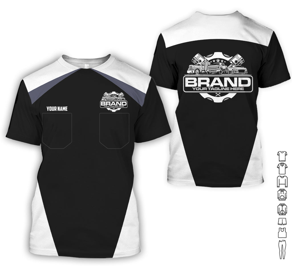 Personalized Mechanic Uniform for Men, 3D Printed Pocket Shirt for Auto Technicians, White, Great Gift for Car Guys