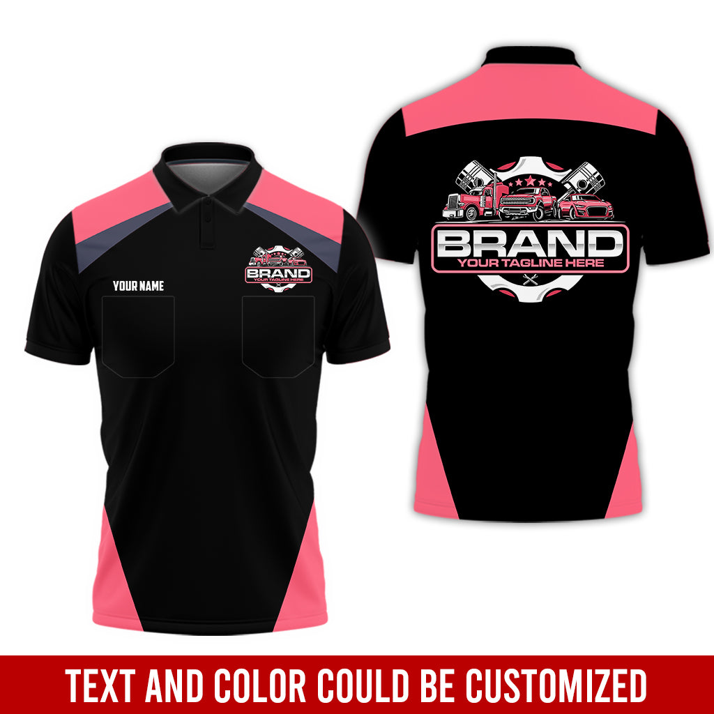 Personalized Mechanic Uniform for Men, 3D Printed Pocket Shirt for Auto Technicians, Neon Pink Color, Great Gift for Car Guys