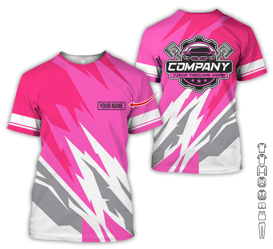 Custom Printed Mechanic Shirt, Great Gift for Husband, Pink Color, Comfortable Daily Fit, Size S to 5XL