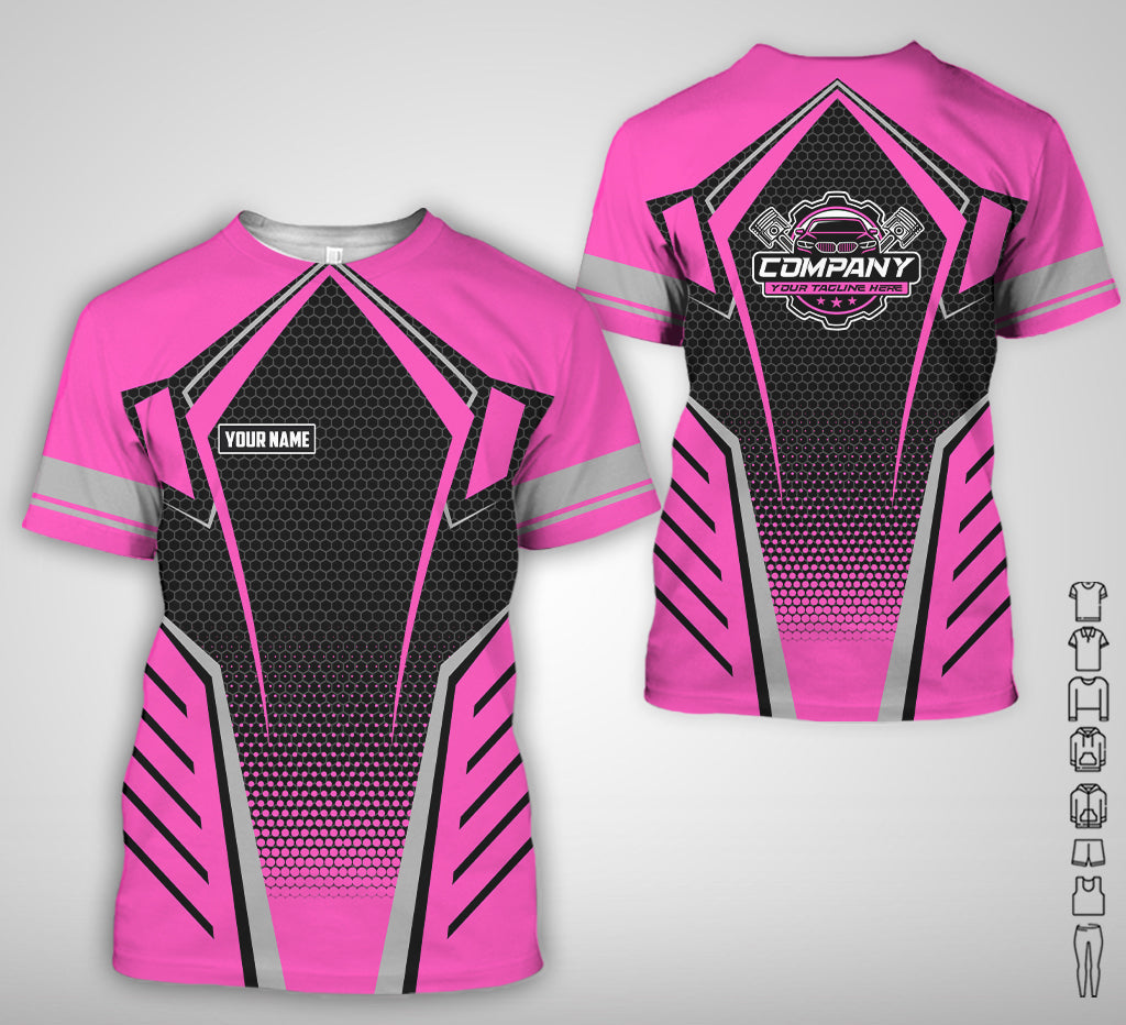 Custom Mechanic Work Shirt with Name, Gift for Technicians and Car Guys, Mechanic Shirt In Pink, Sizes S to 5XL