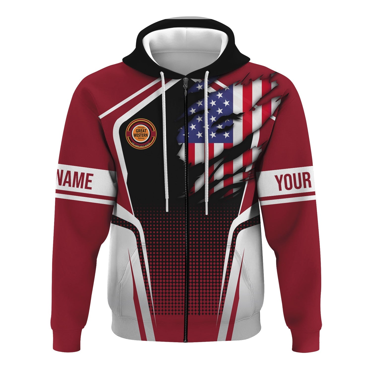 Railspirit Personalized Chicago Great Western Railroad Hoodie American Eagle Vintage Train Zip Up Hoodie