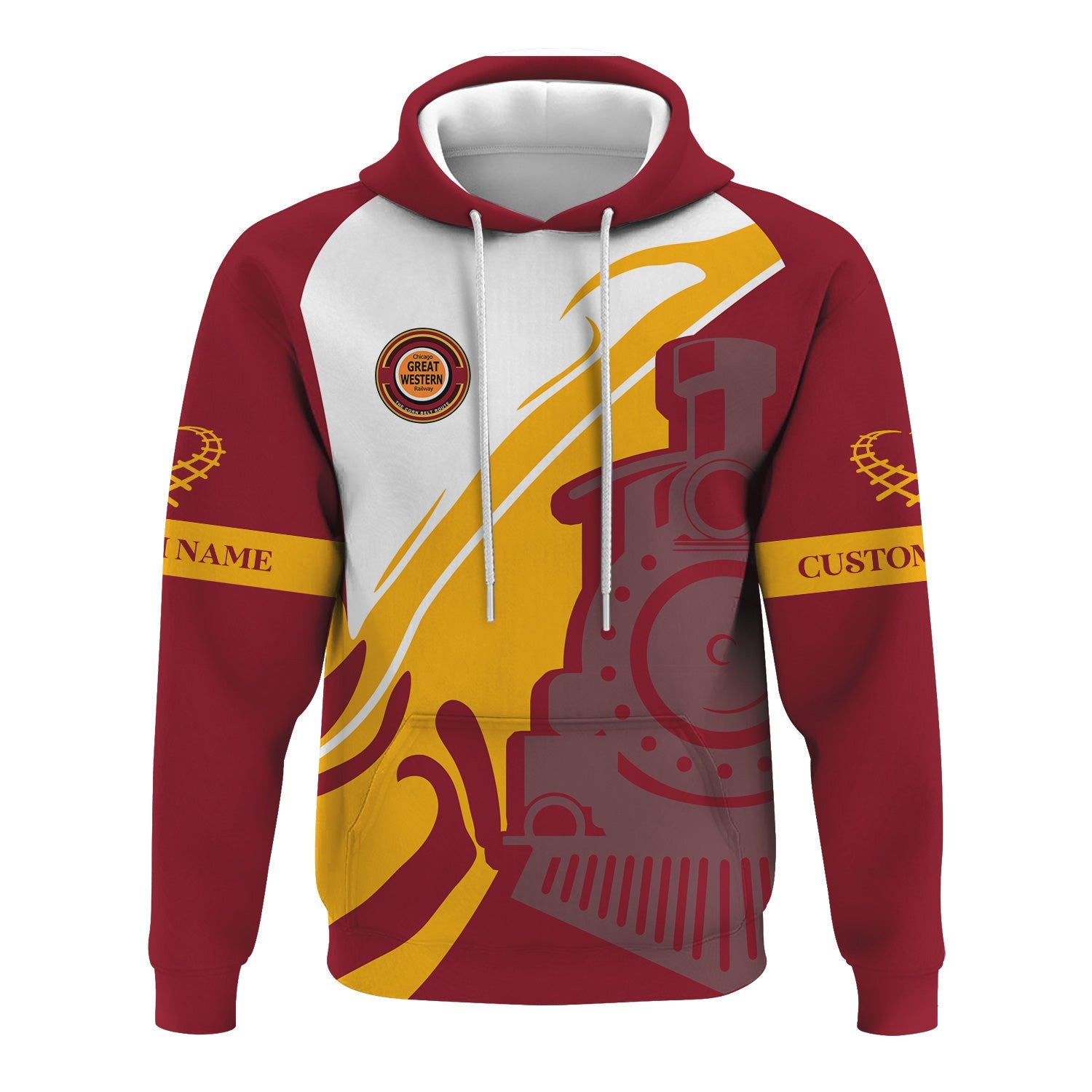 Railspirit Personalized Chicago Great Western Railroad Hoodie Flame-Inspired Style Zip Up Hoodie Gift Idea For Train Lovers