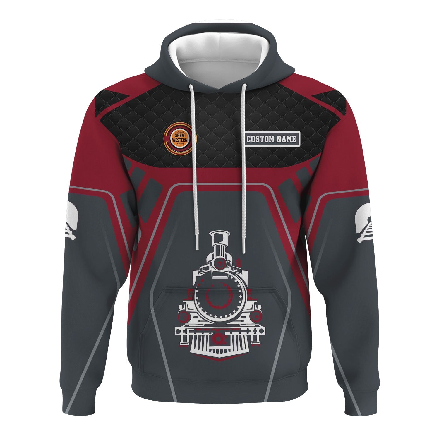 Railspirit Personalized Chicago Great Western Railroad Hoodie Steam Locomotive Engine Graphic Train Zip Up Hoodie All Over Print