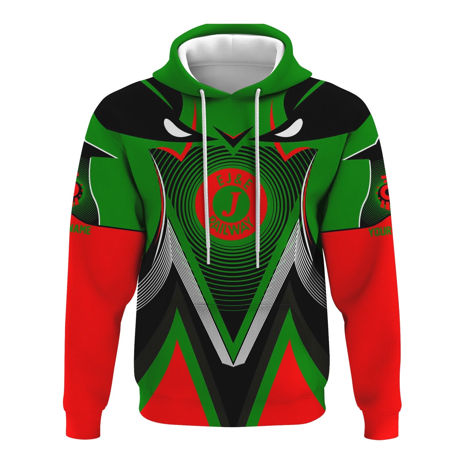 Railspirit Personalized Elgin Joliet And Eastern Railroad Hoodie Vibrant Graphic Pattern Zip Up Hoodie For Train Enthusiasts