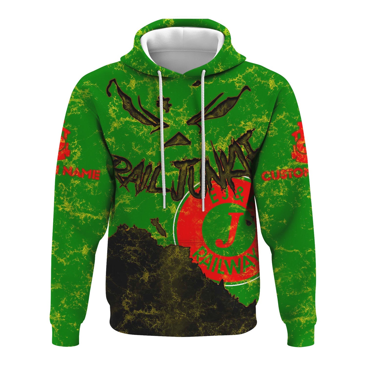 Railspirit Personalized Elgin Joliet And Eastern Railroad Hoodie Torn Graphic Style Train Zip Up Hoodie For Rail Junkie