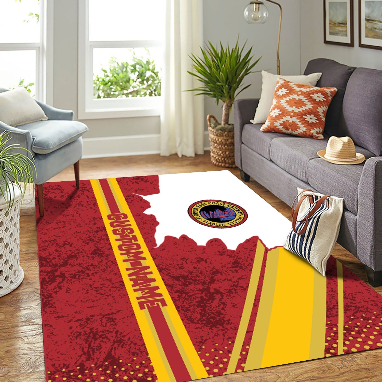 Railspirit Personalized Florida East Coast Railway Area Rug Vintage All Over Printed Rug