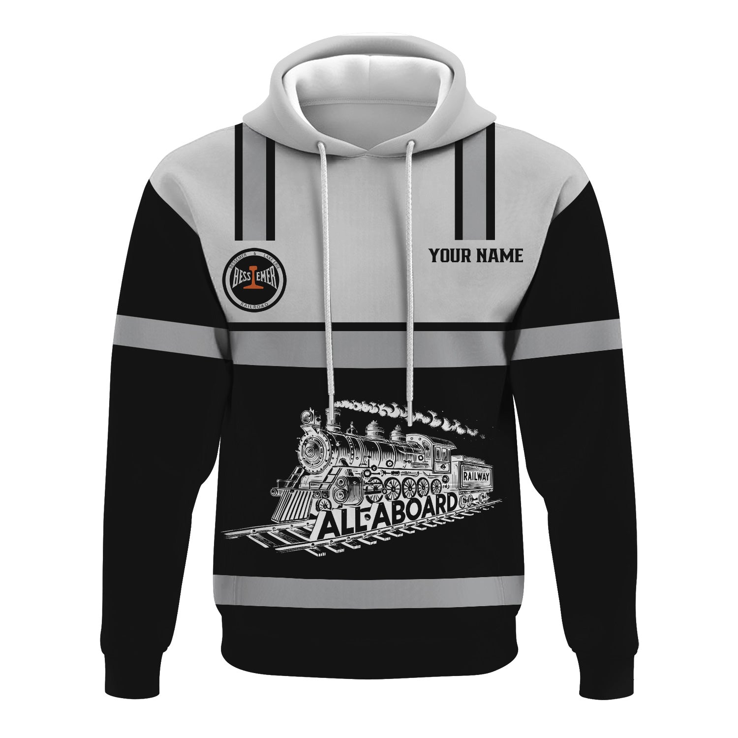 Railspirit Custom Name Bessemer And Lake Erie Railroad Hoodie Eat Train Sleep Repeat Printed Train Zip Hoodie