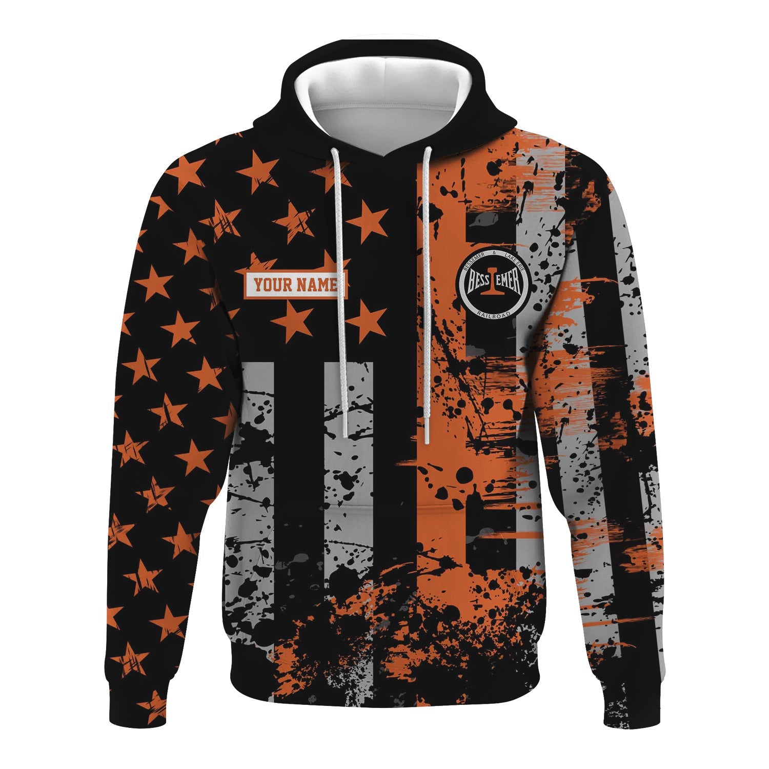 Railspirit Personalized Bessemer And Lake Erie Railroad Hoodie Artistic Paint American Flag Style Train Zip Up Hoodie