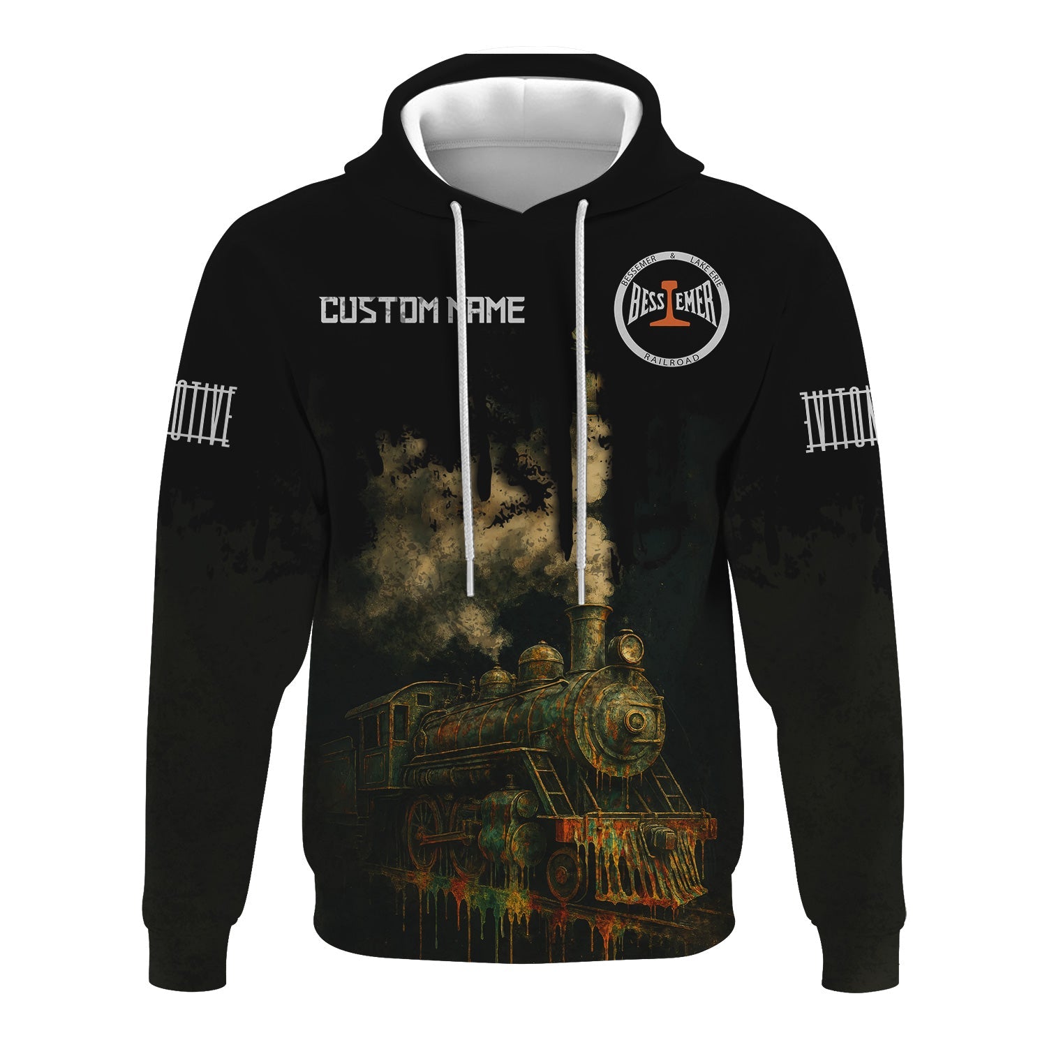 Railspirit Personalized Bessemer And Lake Erie Railroad Hoodie Vintage Train Art Style Zip Up Hoodie For Locomotive Fans