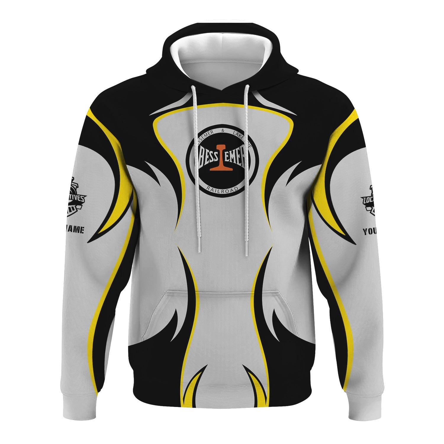 Railspirit Personalized Bessemer And Lake Erie Railroad Hoodie Distinctive Flame Style Zip Up Hoodie For Steam Engine Addict