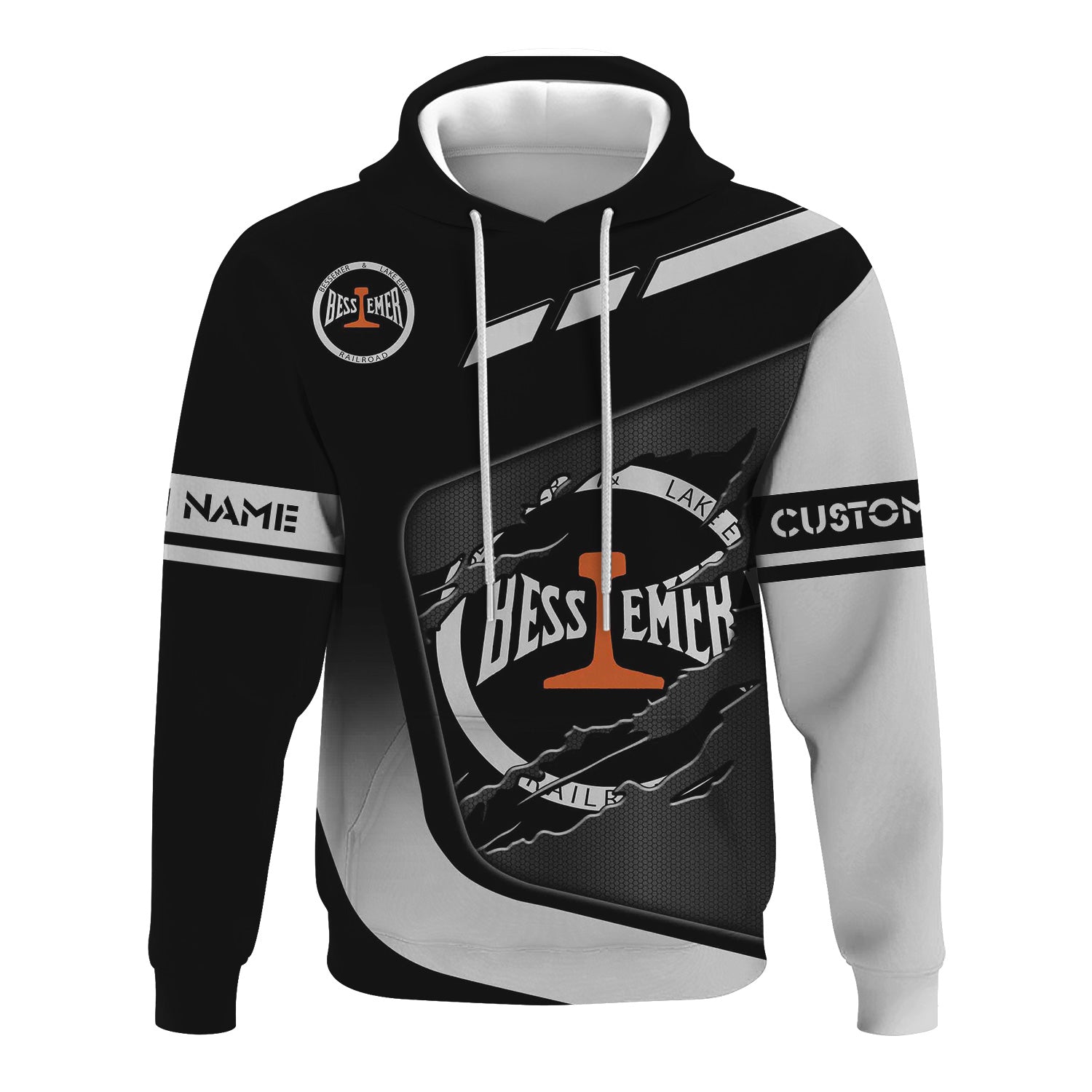 Railspirit Personalized Bessemer And Lake Erie Railroad Hoodie Ripped Texture Style Train Zip Up Hoodie For Railroad Fanatic
