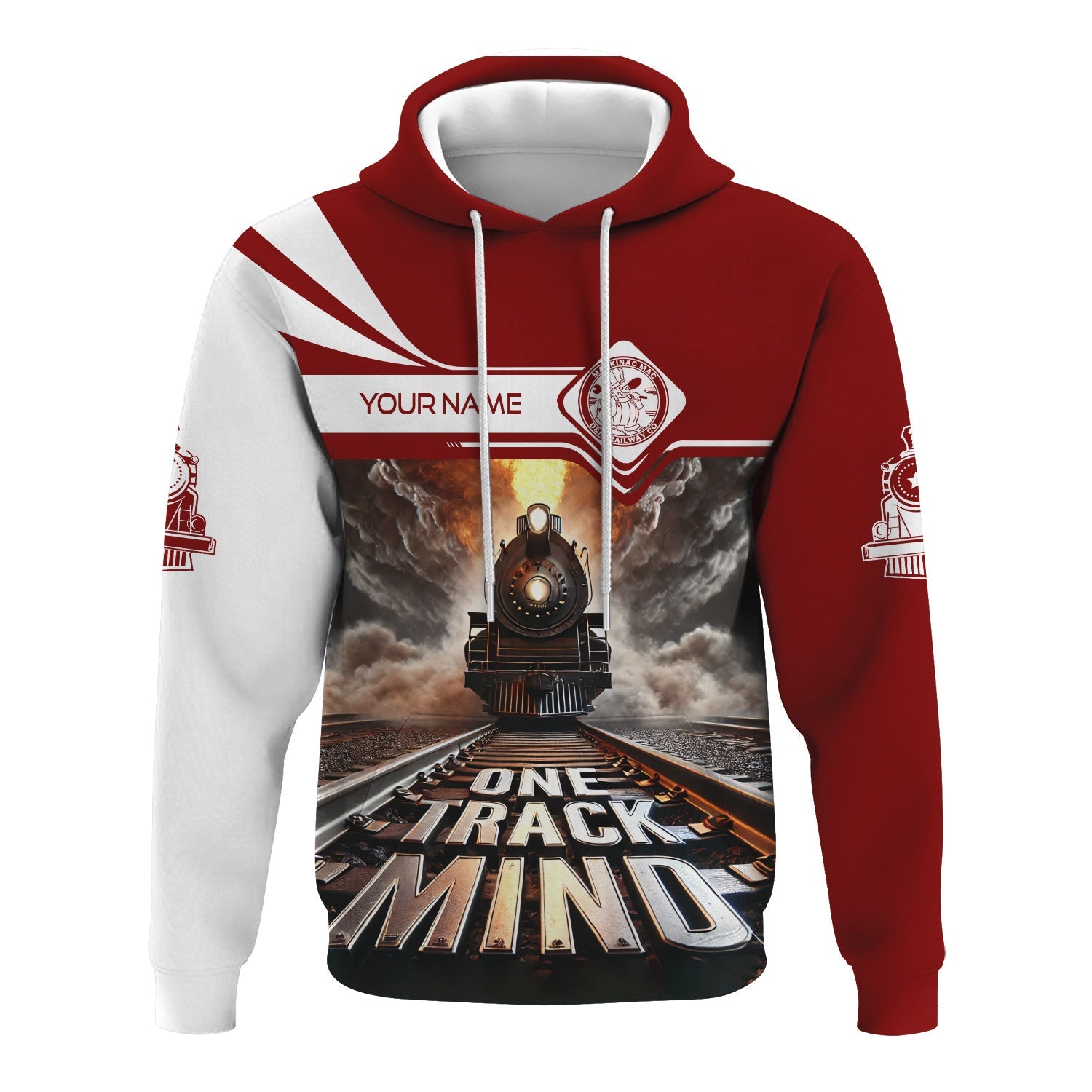 Railspirit Personalized Detroit & Mackinac Railroad Hoodie One Track Mind Train Printed ZIp Up Hoodie