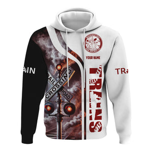 Railspirit Custom Name Detroit & Mackinac Railroad Hoodie Railroad Crossing Sign Printed Zip Hoodie