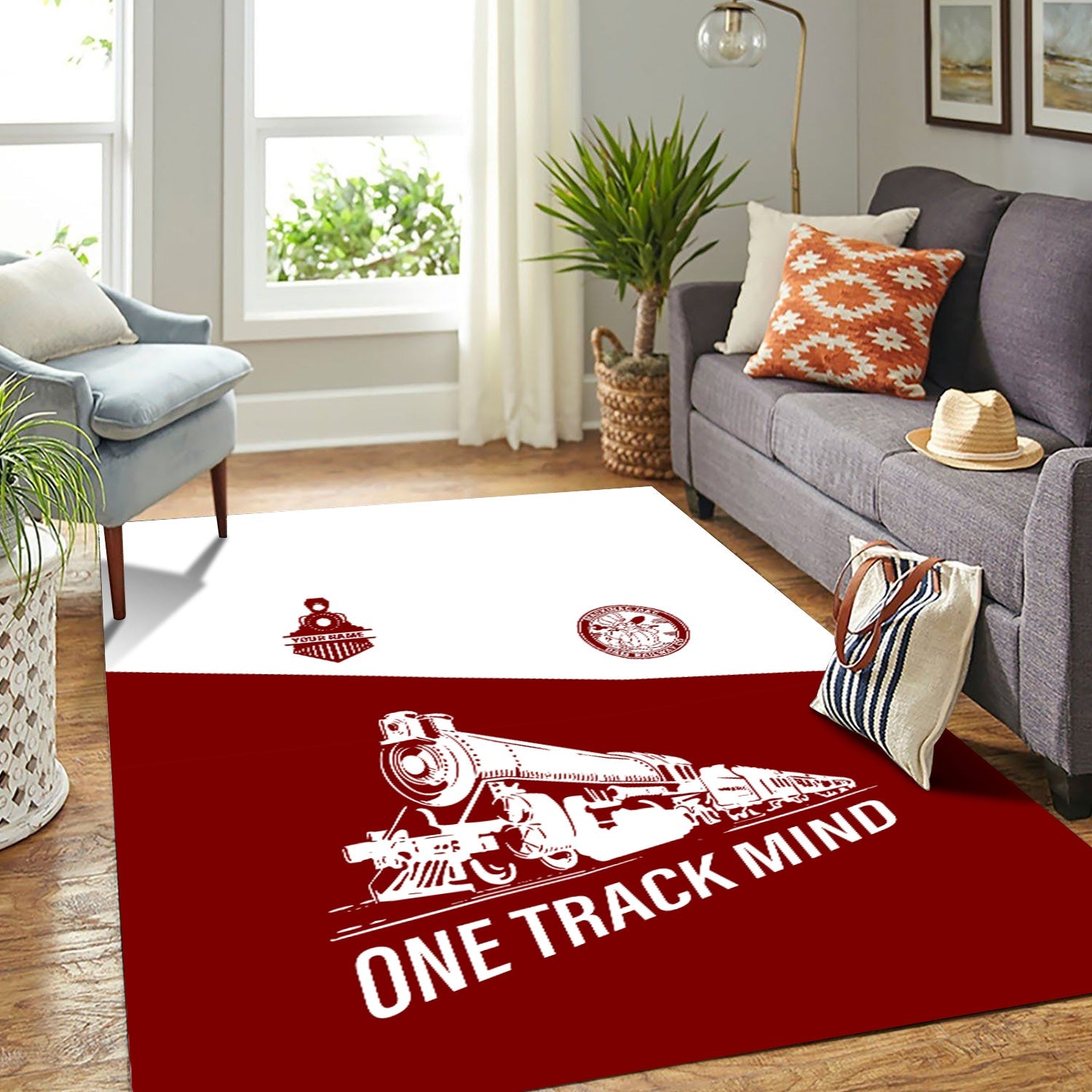Railspirit Personalized Detroit & Mackinac Railroad Area Rug One Track Mind Train Rug Gift Idea For Train Lover