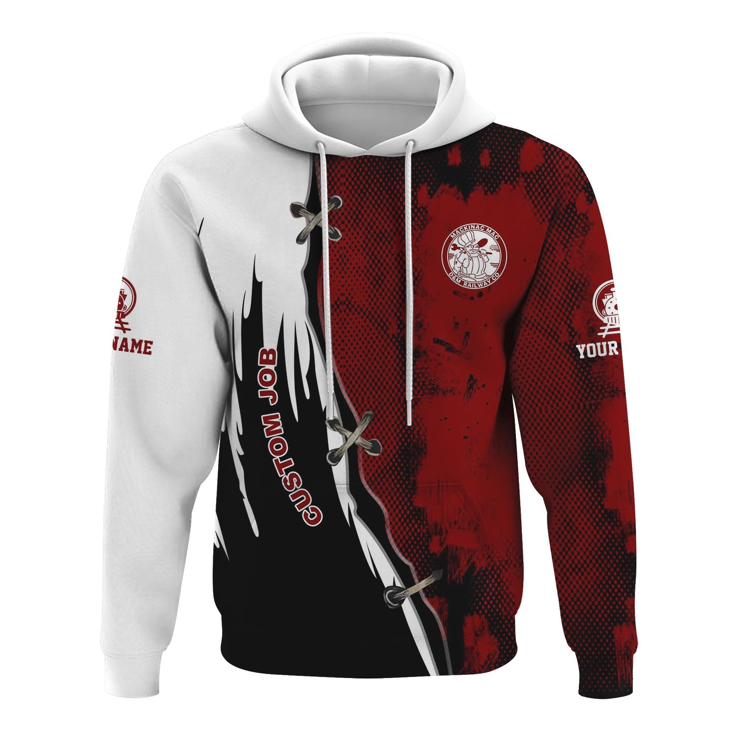 Railspirit Personalized Detroit & Mackinac Railroad Hoodie Retro Stitches Design with Custom Position Train Zip Up Hoodie