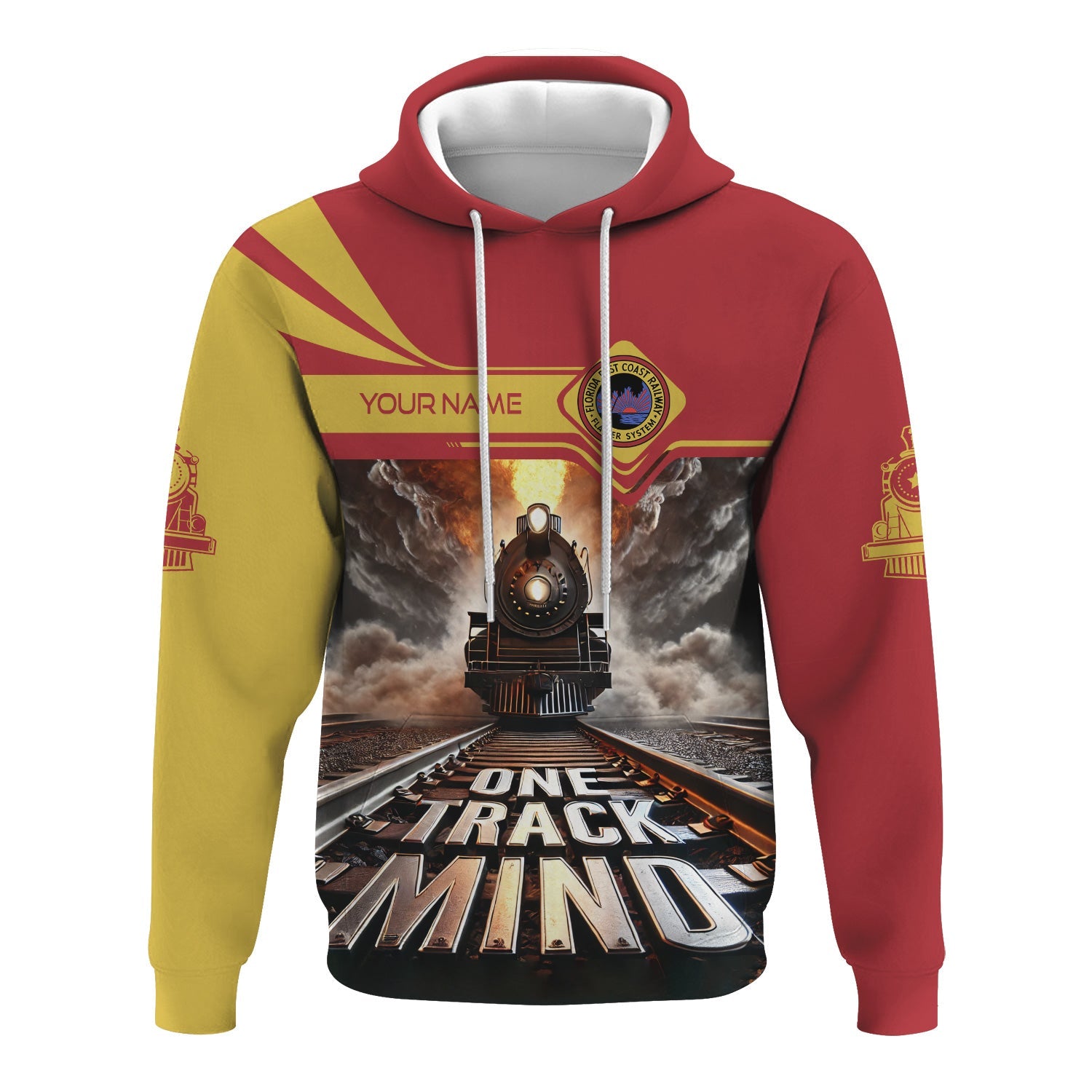 Railspirit Personalized Florida East Coast Railway Hoodie One Track Mind Train Printed ZIp Up Hoodie