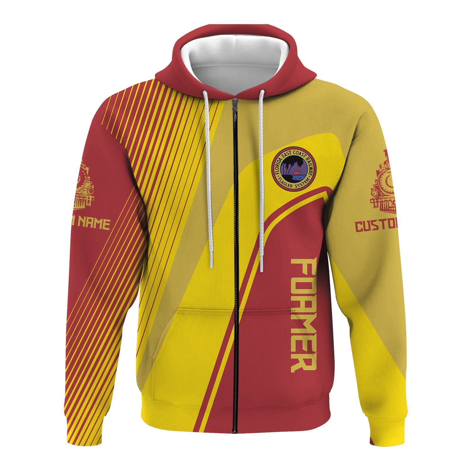 Railspirit Personalized Florida East Coast Railway Hoodie Vibrant Striking Style Zip Up Hoodie For Rail Enthusiasts