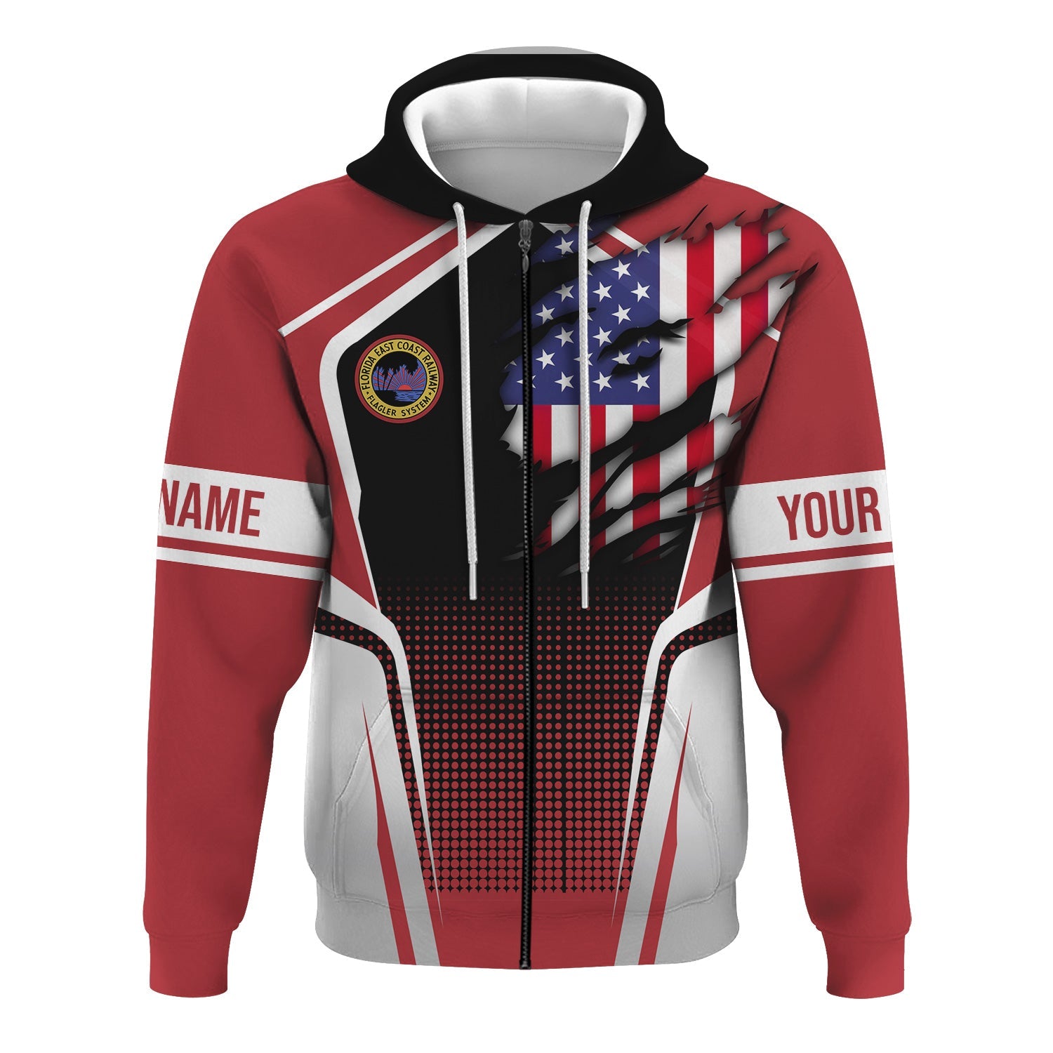 Railspirit Personalized Florida East Coast Railway Hoodie American Eagle Vintage Train Zip Up Hoodie