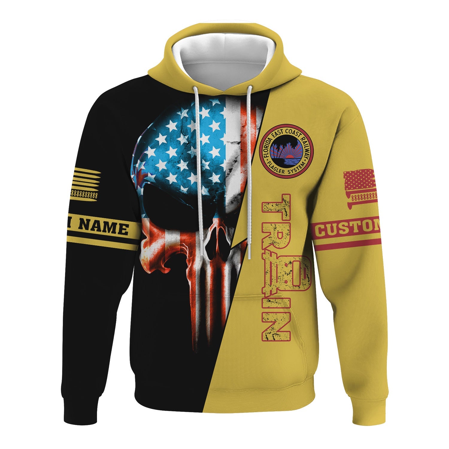 Railspirit Personalized Florida East Coast Railway Hoodie Train Skull American Flag Zip Up Hoodie All Over Print