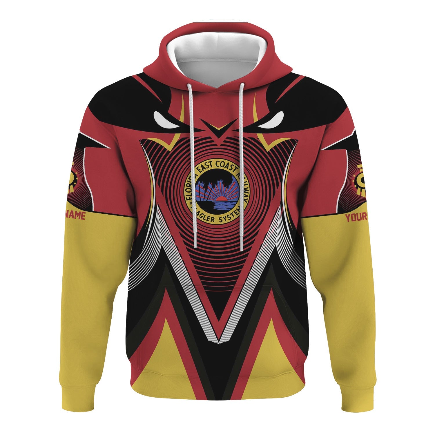 Railspirit Personalized Florida East Coast Railway Hoodie Vibrant Graphic Pattern Zip Up Hoodie For Train Enthusiasts