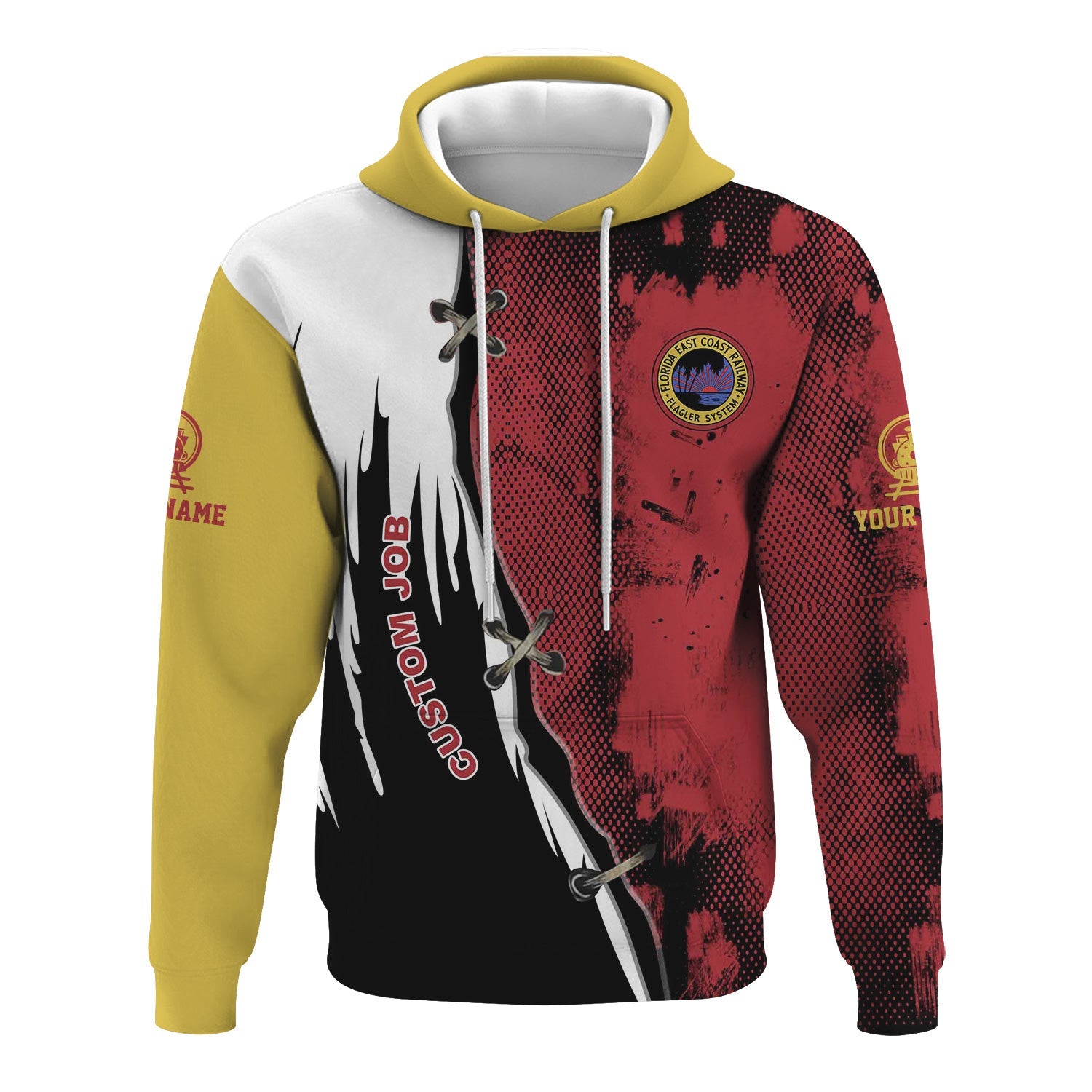 Railspirit Personalized Florida East Coast Railway Hoodie Retro Stitches Design with Custom Position Train Zip Up Hoodie