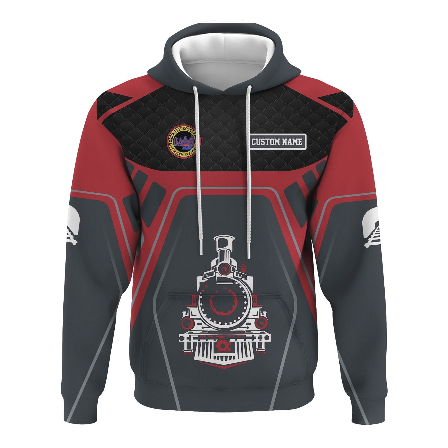 Railspirit Personalized Florida East Coast Railway Hoodie Steam Locomotive Engine Graphic Train Zip Up Hoodie All Over Print