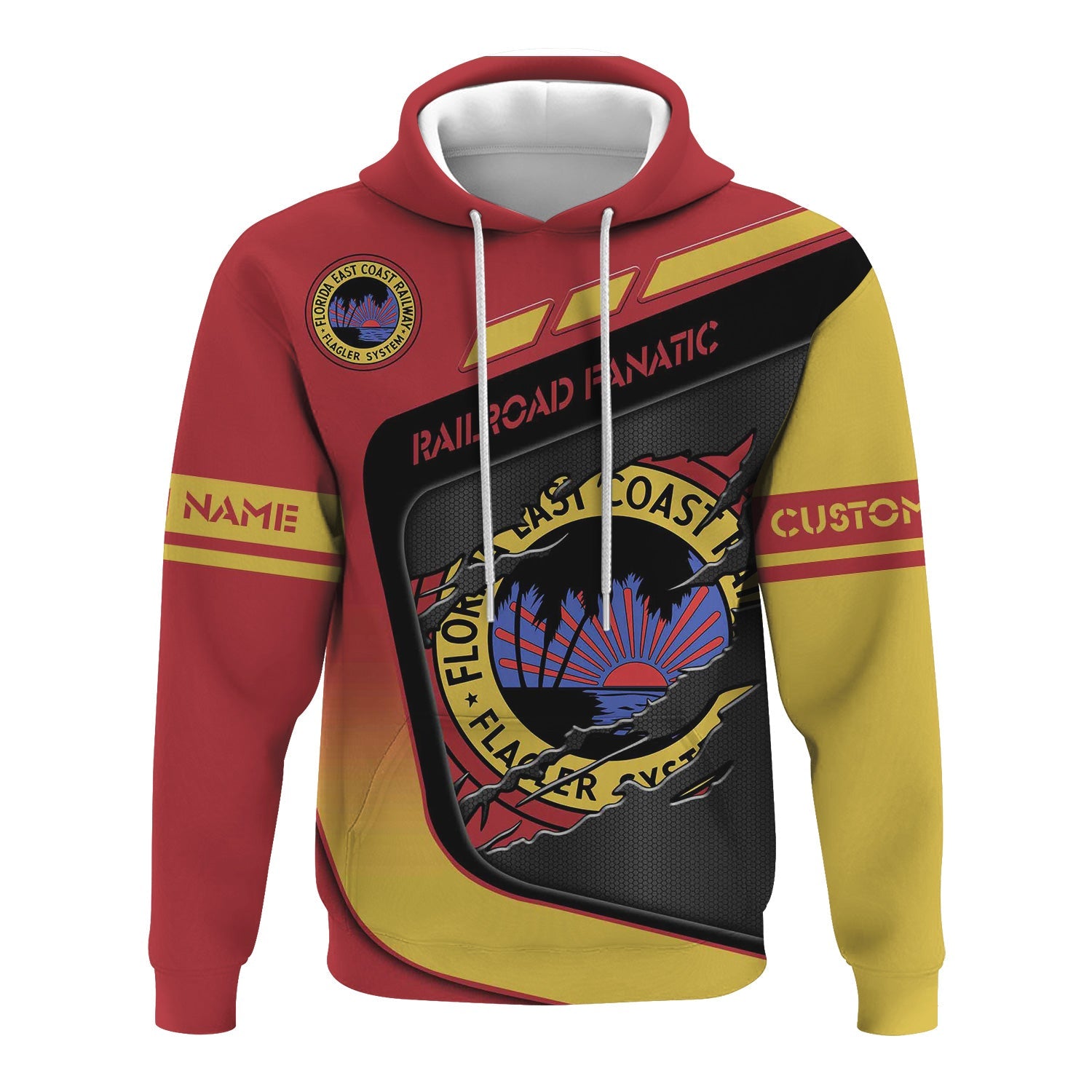Railspirit Personalized Florida East Coast Railway Hoodie Ripped Texture Style Train Zip Up Hoodie For Railroad Fanatic