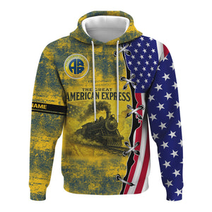 Railspirit Personalized Alaska Railroad Hoodie Retro American Express Train With USA Flag Zip Up Hoodie