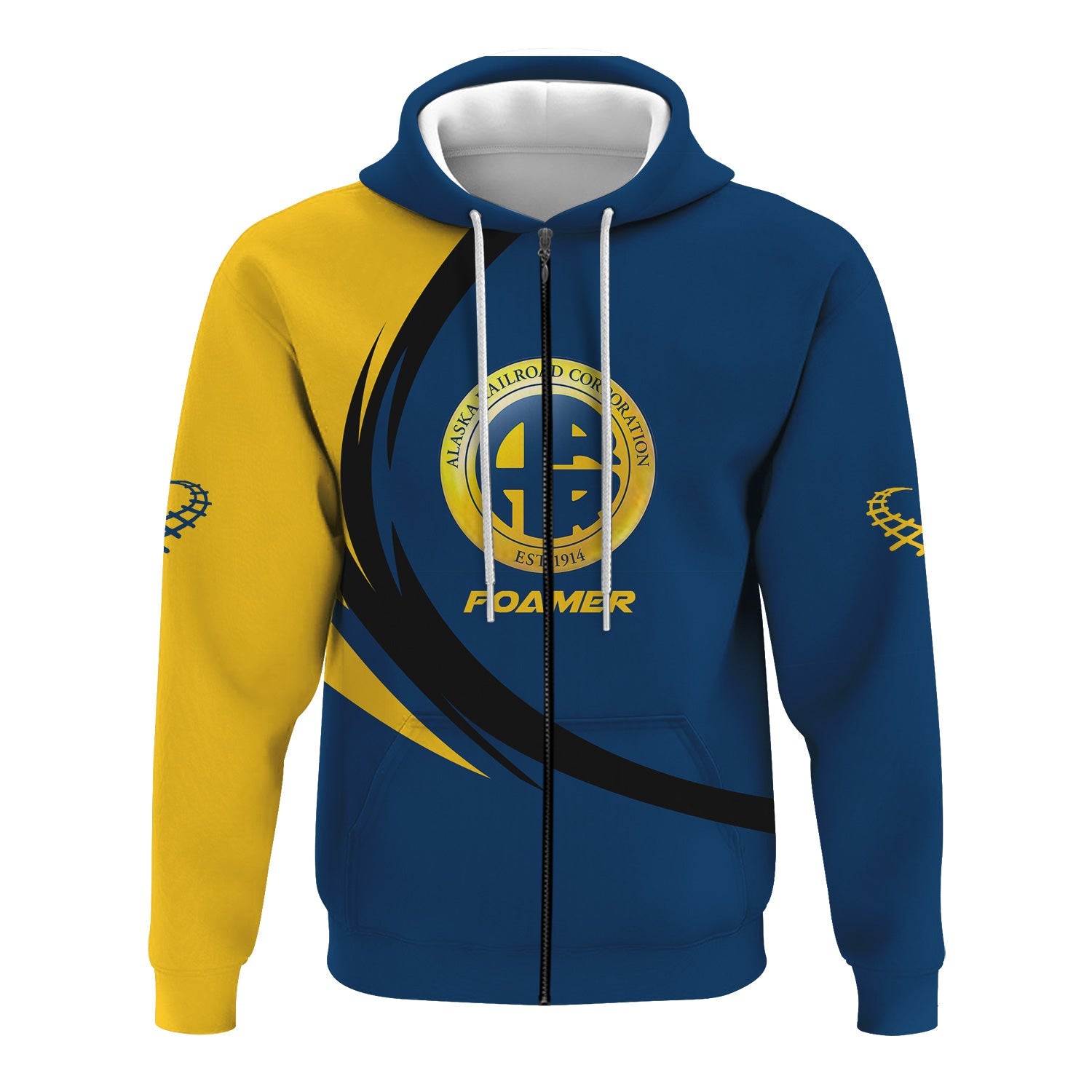 Railspirit Personalized Alaska Railroad Hoodie Unique Graphic Style Zip Up Hoodie For Train Enthusiasts