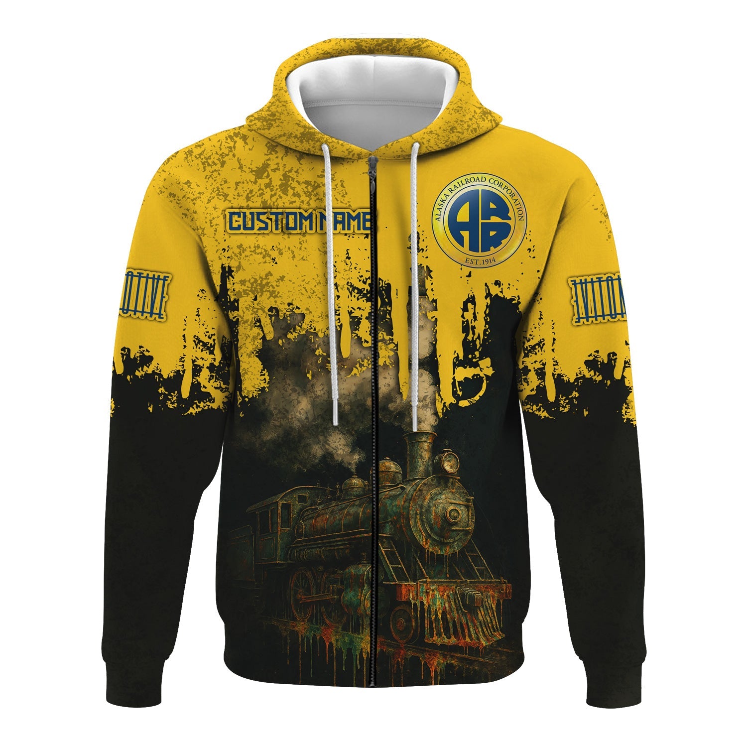 Railspirit Personalized Alaska Railroad Hoodie Vintage Train Art Style Zip Up Hoodie For Locomotive Fans