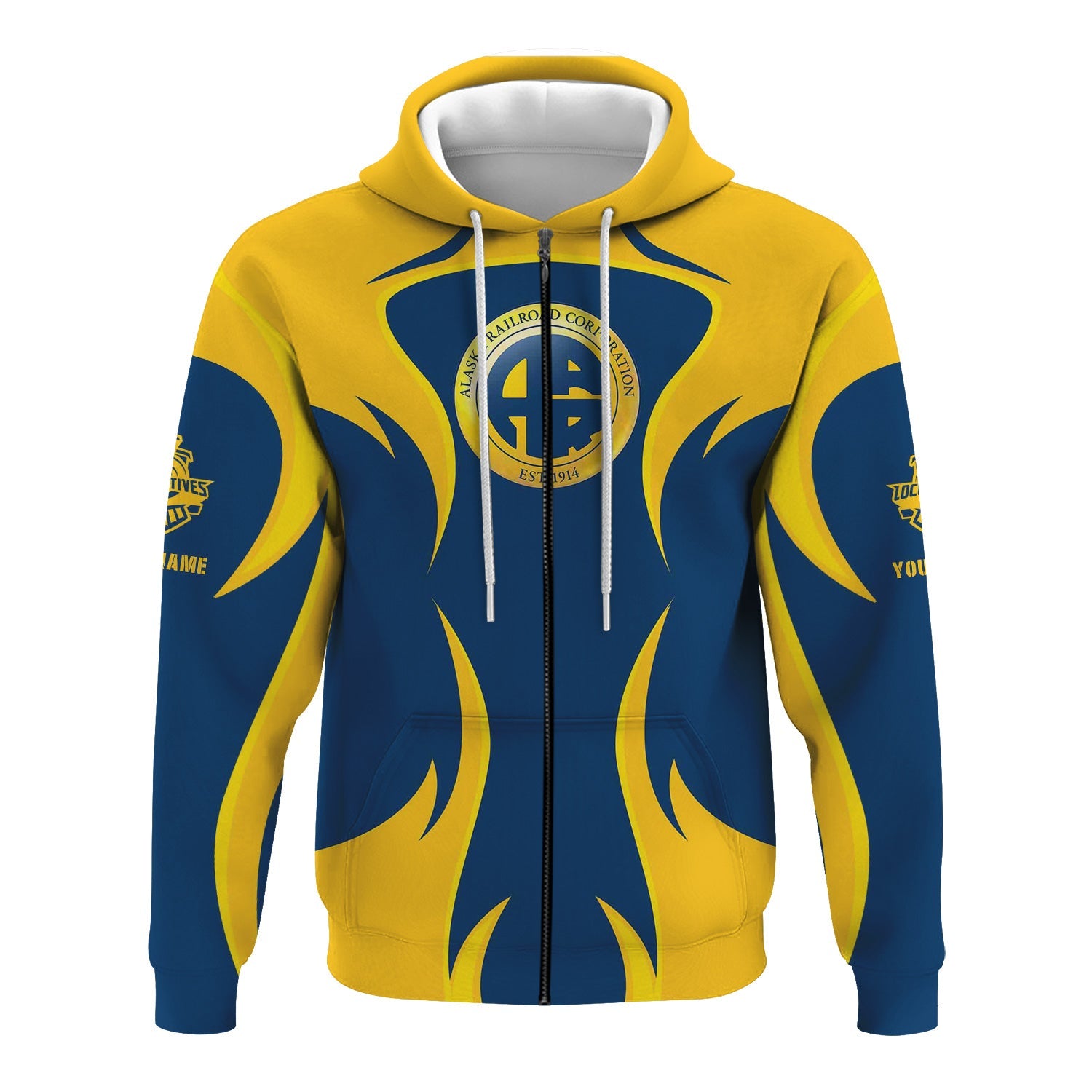 Railspirit Personalized Alaska Railroad Hoodie Distinctive Flame Style Zip Up Hoodie For Steam Engine Addict