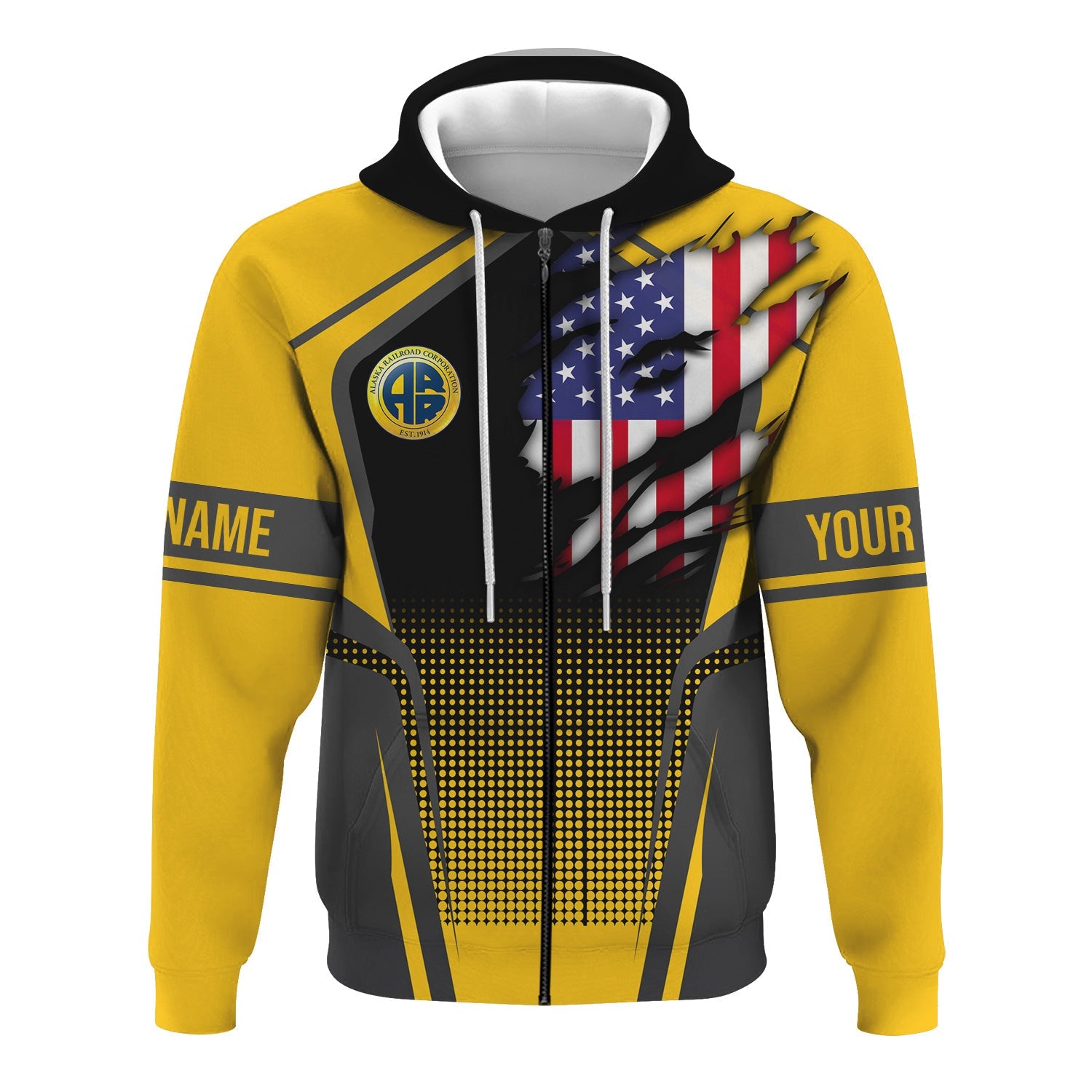 Railspirit Personalized Alaska Railroad Hoodie American Eagle Vintage Train Zip Up Hoodie