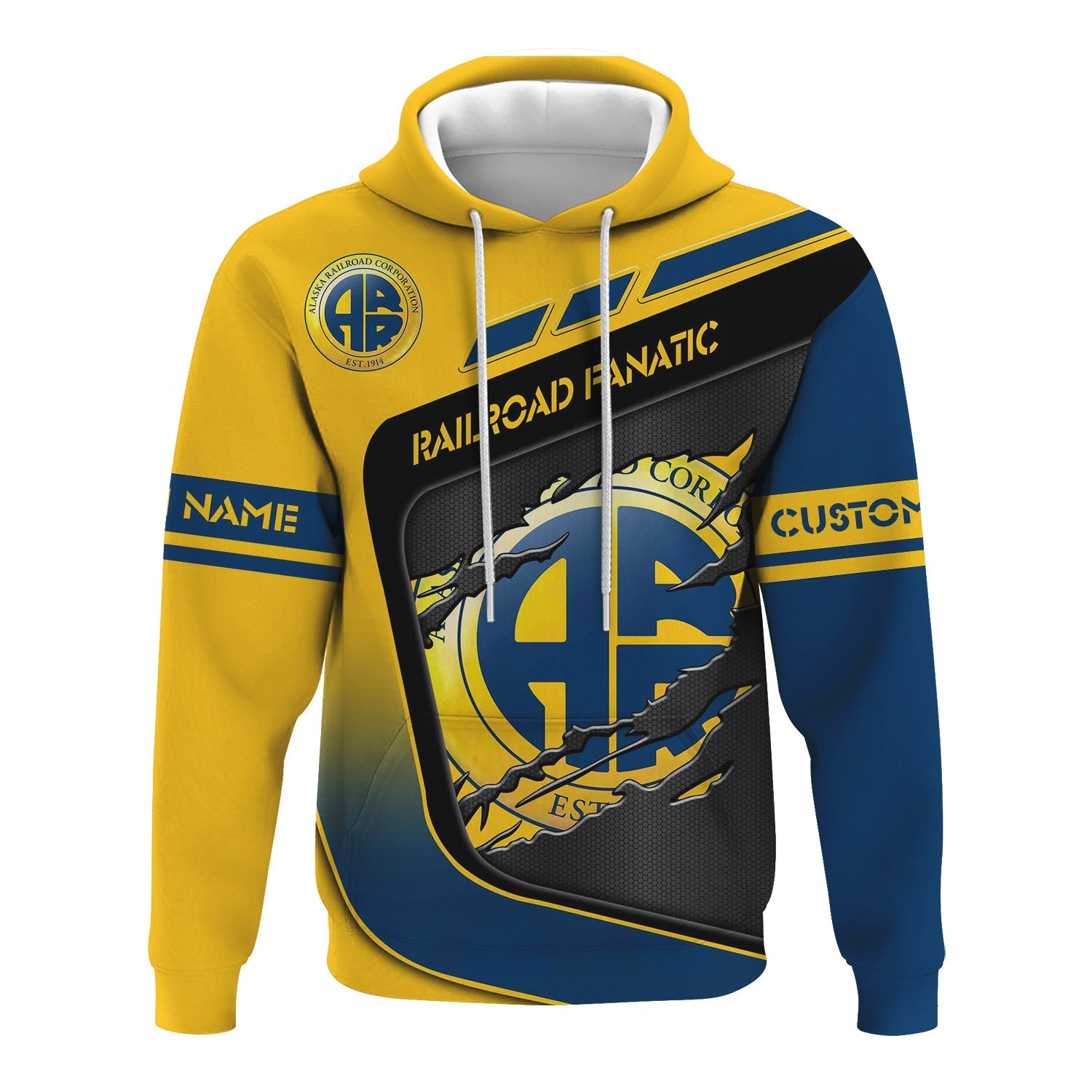 Railspirit Personalized Alaska Railroad Hoodie Ripped Texture Style Train Zip Up Hoodie For Railroad Fanatic