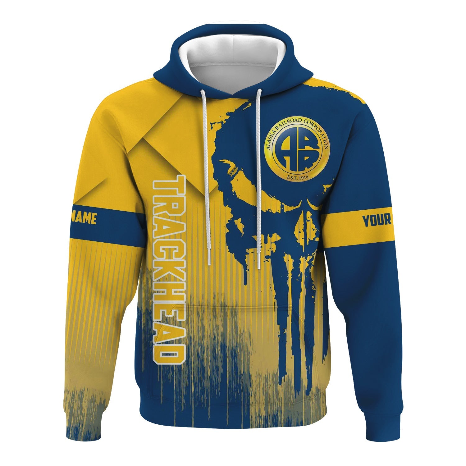 Railspirit Personalized Alaska Railroad Hoodie Skull Design with Custom Job Train Zip Up Hoodie for Trackhead Crew