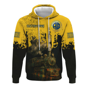 Railspirit Personalized Alaska Railroad Hoodie Vintage Train Art Style Zip Up Hoodie For Locomotive Fans