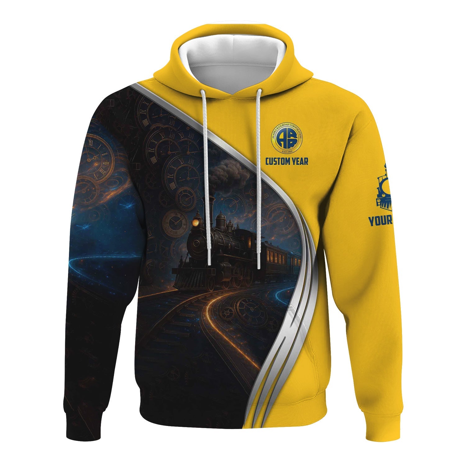 Railspirit Personalized Alaska Railroad Hoodie Steampunk Locomotive with Custom Year Train Zip Up Hoodie