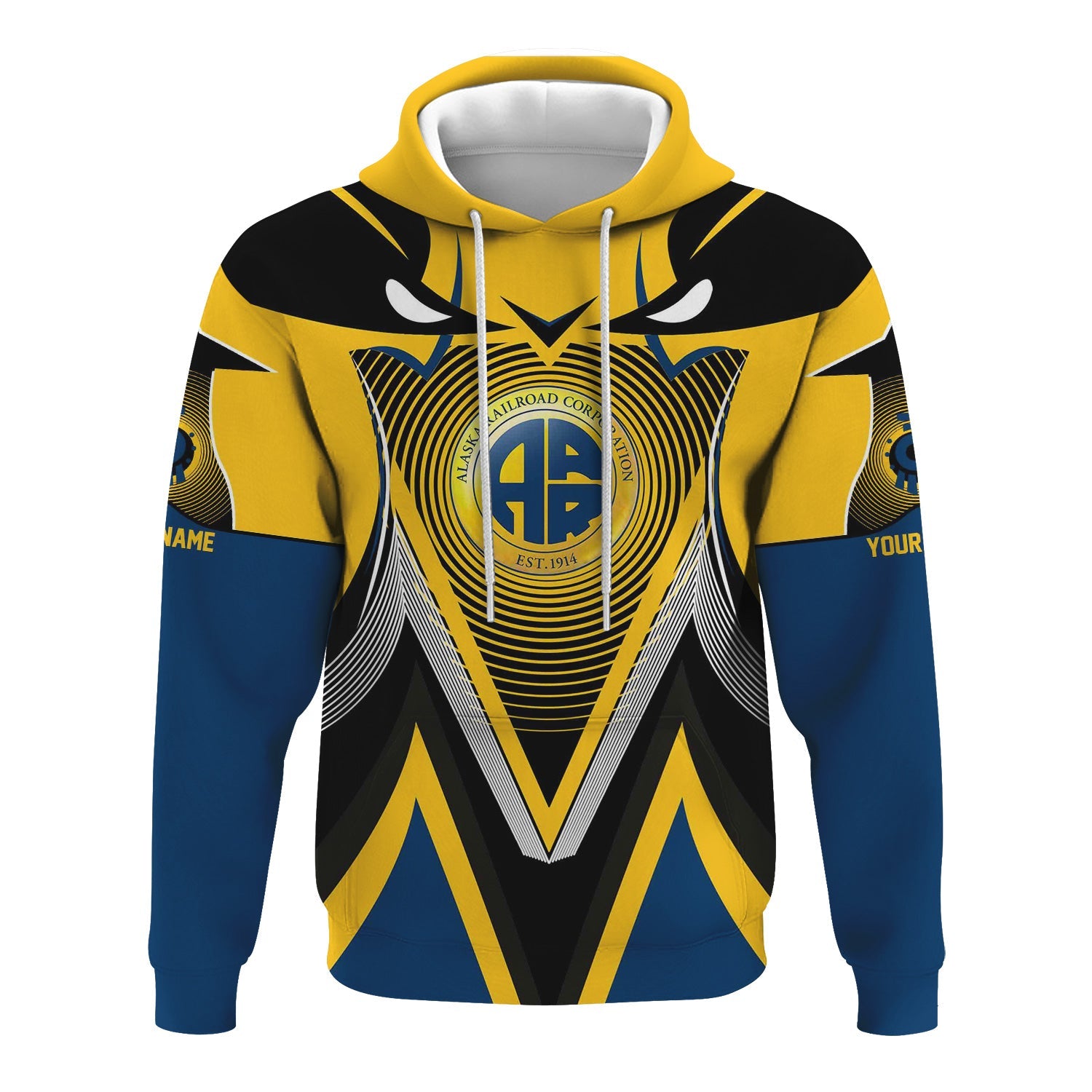 Railspirit Personalized Alaska Railroad Hoodie Vibrant Graphic Pattern Zip Up Hoodie For Train Enthusiasts