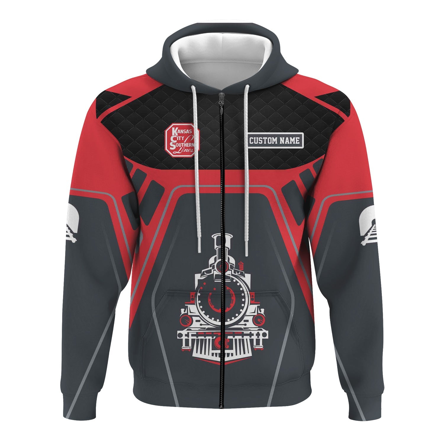 Railspirit Personalized Kansas City Southern Hoodie Steam Locomotive Engine Graphic Train Zip Up Hoodie All Over Print